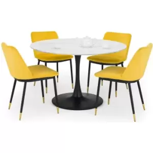 Image of Julian Bowen Dining Set - Holland Round Table & 4 Delaunay Mustard Chairs