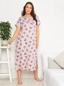Image of Yours Wild Heart Placket Midaxi Nightdre, Pink, Size 38-40, Women
