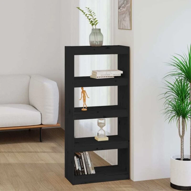 Image of VIDAXL Book Cabinet/Room Divider Black 60x30x135.5cm Solid Wood Pine Vidaxl 8720286608722