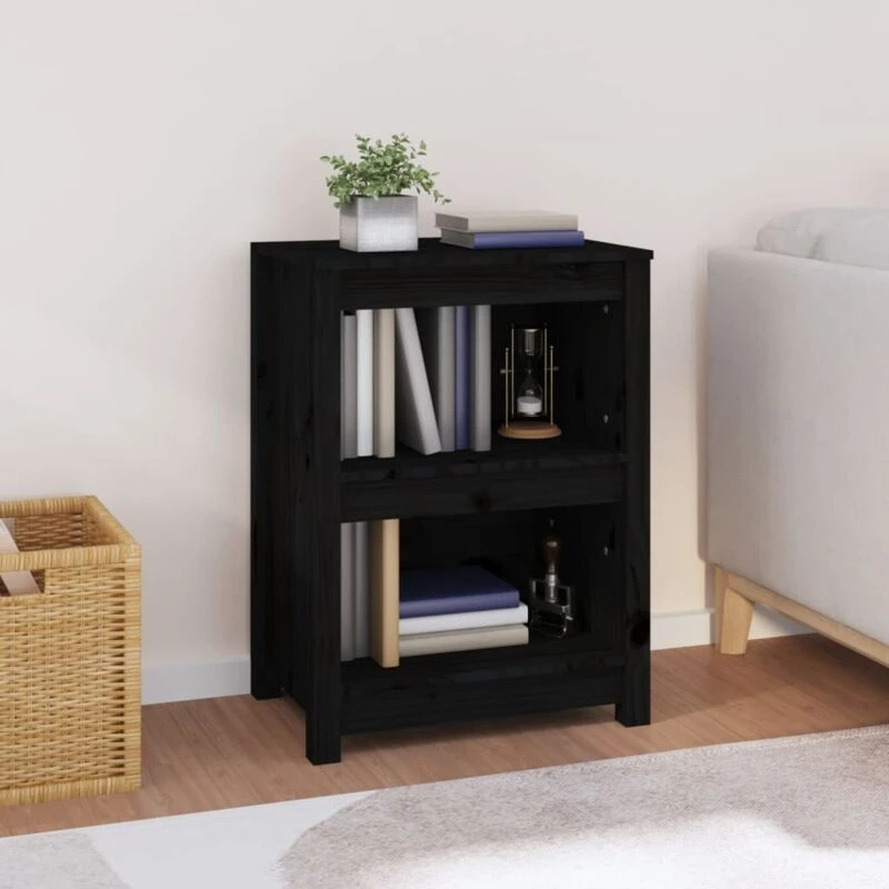 Image of Vidaxl Book Cabinet Black 50X35X68cm Solid Wood Pine, Black 821703