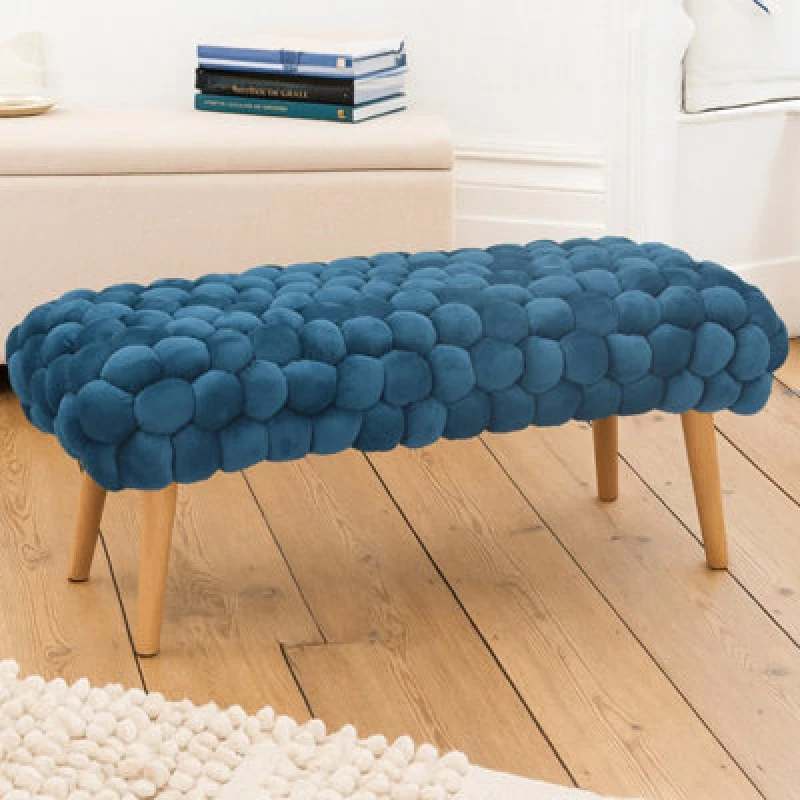 Image of Cushla Bubbly Velvet Large Footstool - Teal
