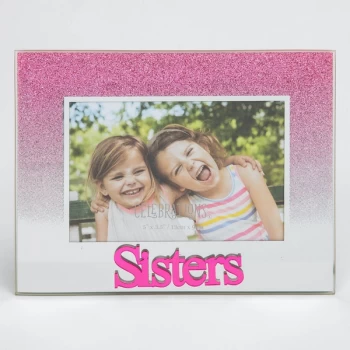 Image of 5" x 3.5" Pink Glitter Glass Frame - Sisters