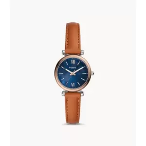 Image of Fossil Womens Carlie Mini Three-Hand Tan Leather Watch - Brown