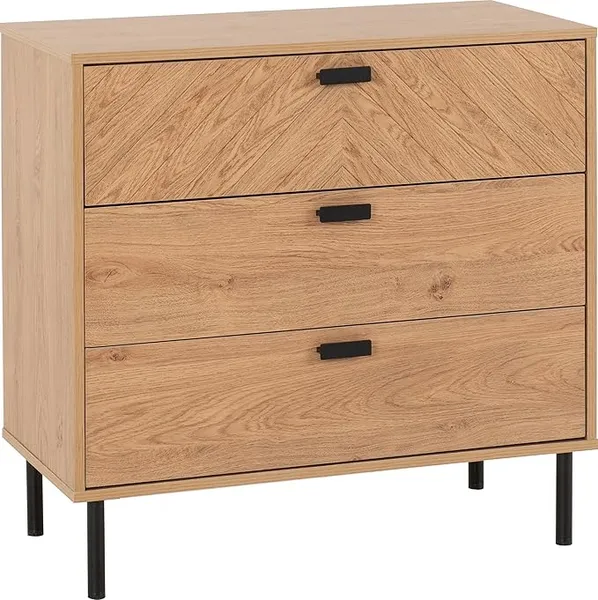 Image of Seconique Leon Oak 3 Drawer Chest of Drawers