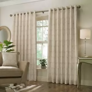 Image of Horto Jacquard Botanical Lined Eyelet Curtains, Natural, 66 x 72" - Paoletti