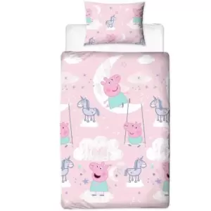 Image of Peppa Pig Stardust Reversible Duvet Cover Set (Single) (Pink) - Pink