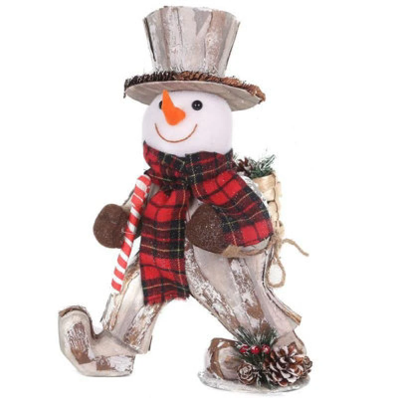 Image of Shatchi 40cm Christmas Tabletop Decorated with Pines Berries Showpieces decoration, white Walking Snowman White