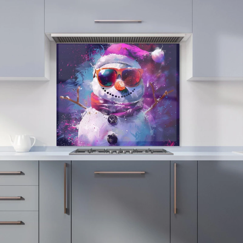 Image of Warren Reed - Designer Cosmic Snowman Celebration Kitchen Splashback Size: 600mm x 750mm Multicolor Unisex 600mm x 750mm