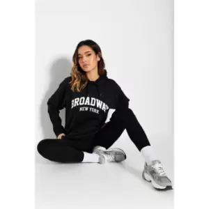 Image of I Saw It First Broadway New York Oversized Slogan Hoodie - Black