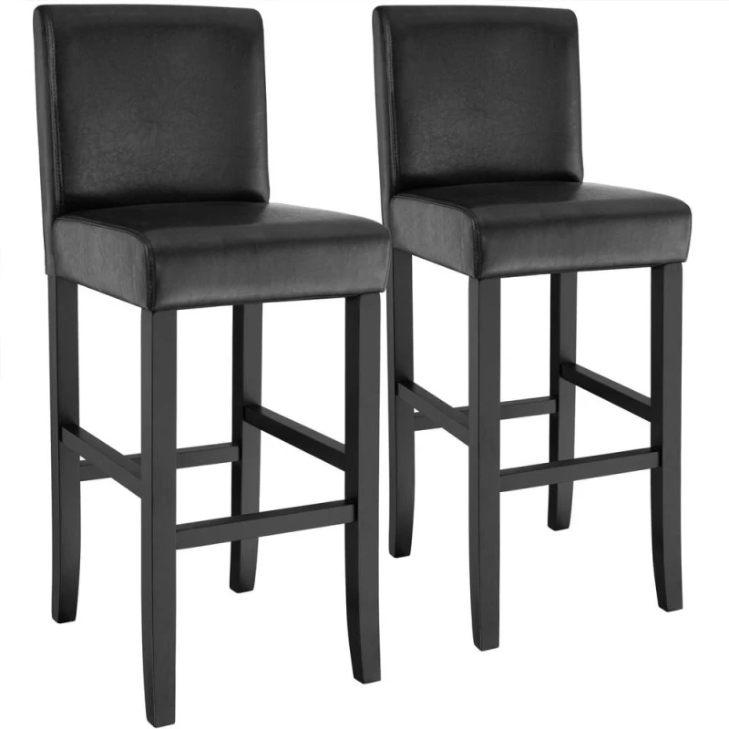 Image of Tectake Bar Stools With A Padded Backrest And Faux Leather Cover - Black, Set Of 2