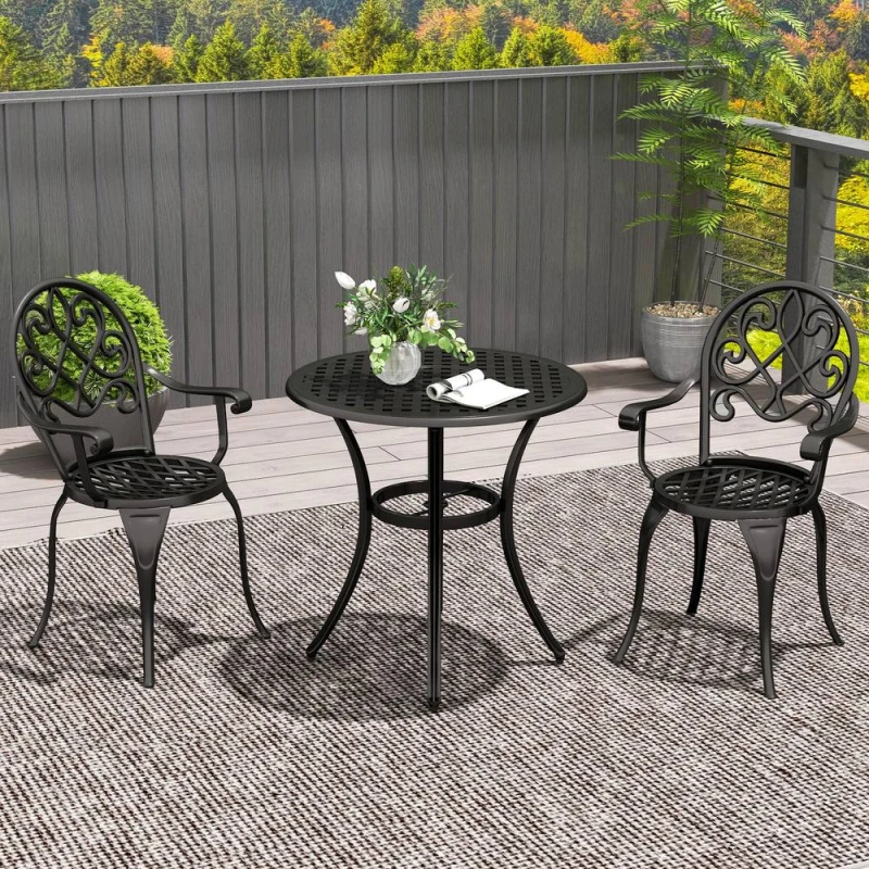 Image of Outsunny 3PCs Bistro Set, Aluminium Garden Table and Chairs Black True Black