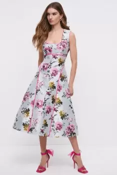 Image of Square Neck Midi Dress In Jacquard With Seam