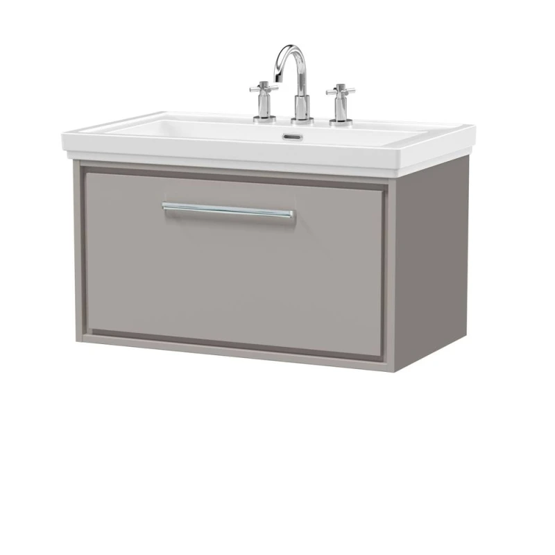 Image of Balterley Modern Bathroom Wall Hung Single Drawer Vanity Unit With Fireclay Basin, Pebble Grey, 800mm