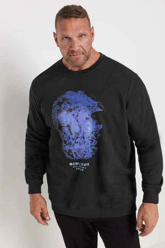 Image of BadRhino BadRhino Men Abstract Skull Graphic Print Sweatshirt in Black Size: X-Large Black 1XL Male 5063111784554