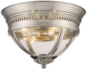 Image of Spring 3 Light Flush Ceiling Light Nickel, Clear, E14