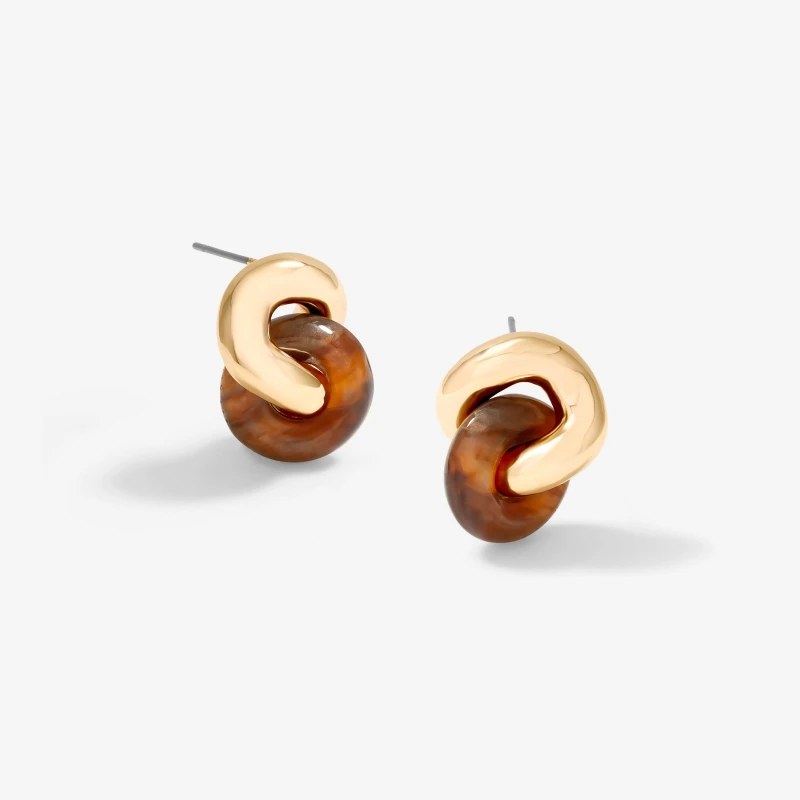 Image of Jon Richard Gold Plated Polished And Resin Knot Stud Earrings Gold