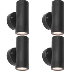 Image of 4 PACK Up & Down Twin Outdoor IP44 Wall Light - 2 x 7W GU10 LED - Matt Black