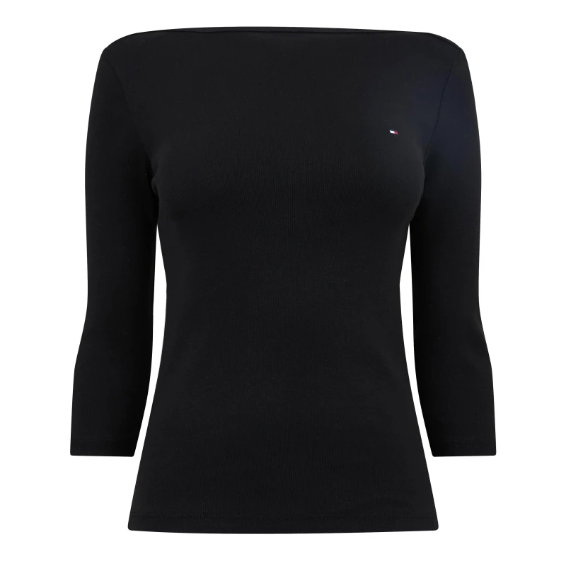 Image of Tommy Hilfiger Womens Cody Slim Boat Neck Long-Sleeve T-Shirt Black female 8 (XS)