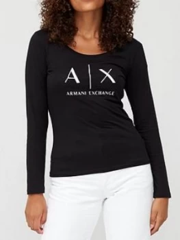 Image of Armani Exchange Front Logo Long Sleeve T-Shirt Black Size L Women