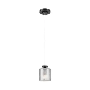 Image of Rosa Slim Pendant Ceiling Lights With Fabric Shade, Black, 1x E27