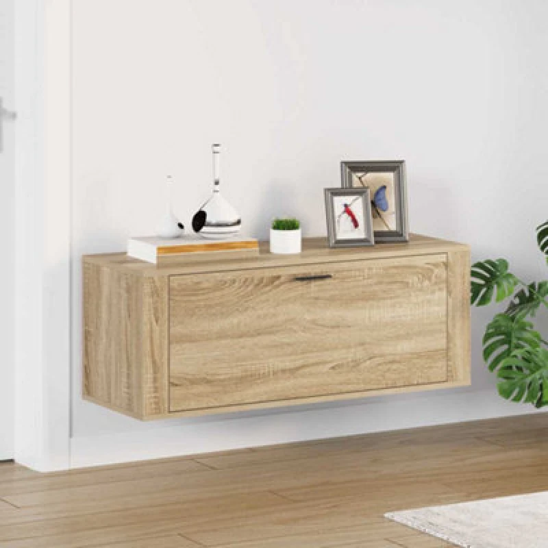 Image of Vidaxl Wall Shoe Cabinet Sonoma Oak 100X35X38cm Engineered Wood