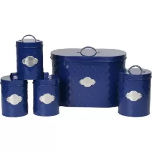 Image of Navy Blue Embossed 5 Piece Kitchen Canister Set