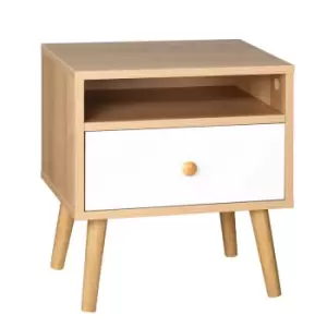 Image of Homcom Bedside Table With Drawer And Shelf Compartment Natural And White Wooden Legs