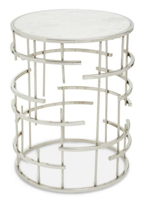 Image of Orsina Marble Top White Side Table, Open Design Frame Bedside Table, Round End Table For Living Room, Lounge, Home