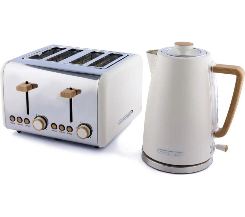 Image of HAMILTON BEACH Scandi Breakfast Jug Kettle & 4-Slice Toaster Bundle - Cream 5060916372764
