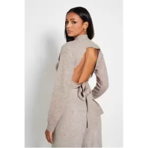 Image of I Saw It First Recyled Jumper With Tie Back - Brown