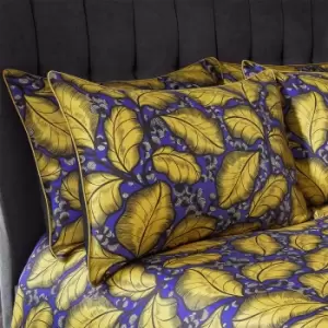 Image of Magali Tropical Cotton Sateen Printed Piped Pillowcase Pair Ochre