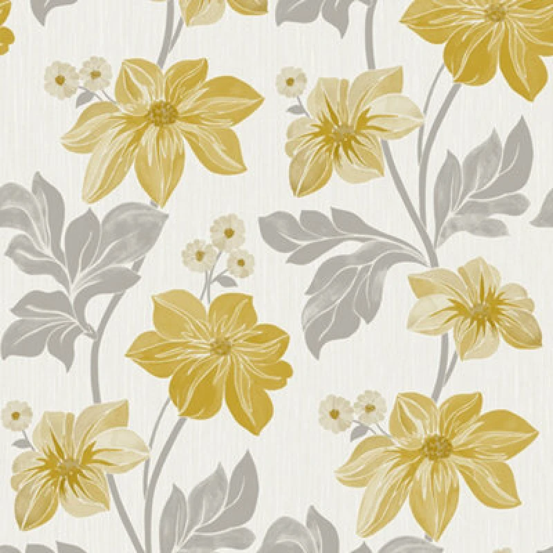 Image of GRANDECO Grandeco - Clematis Trail Yellow Wallpaper Flowers Textured Feature Wall Vinyl WL-A73002