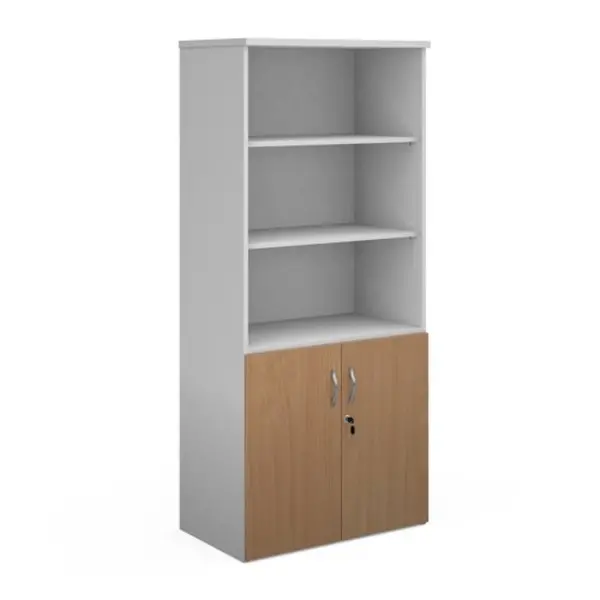 Image of Duo Duo combination unit with open top 1790mm high with 4 shelves - white with beech lower doors White/Beech R1790OPD-WHB