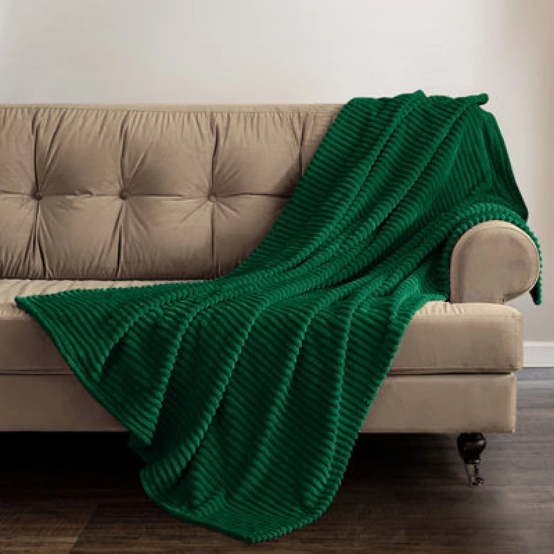 Image of Velosso Thermal Soft Ribbed Cord Throw Blanket For Sofa, Bed, Armchair, Couch - 150Cm X 200Cm, Emerald