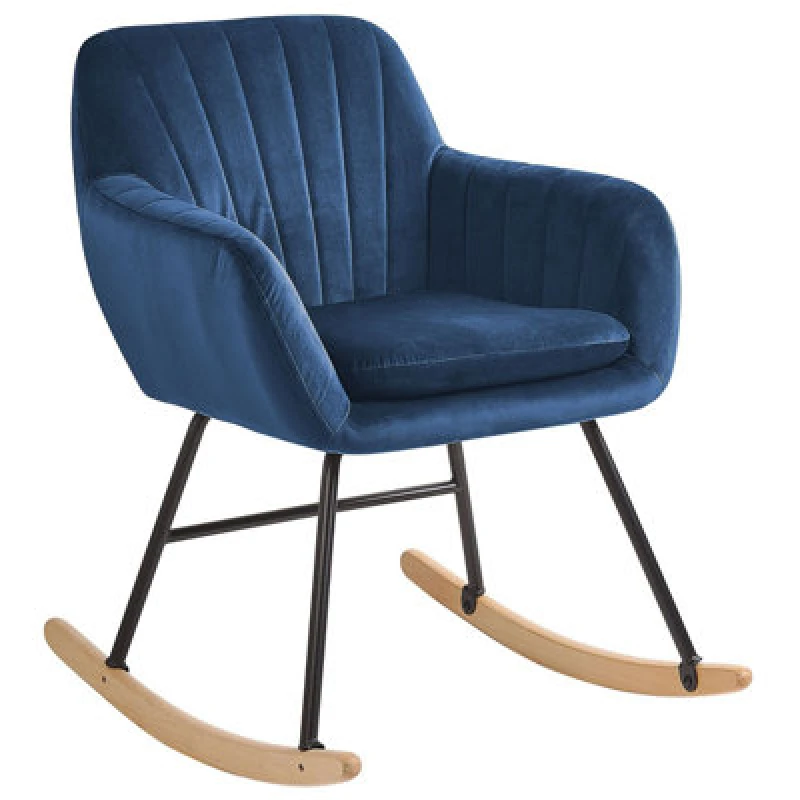 Image of Beliani Rocking Chair Liarum Velvet Navy Blue