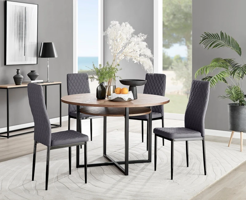 Image of FurnitureboxUK FurnitureboxUK Adley Brown Wood Storage Dining Table & 4 Velvet Milan Black Leg Chairs in Grey Grey One Size Unisex 5056657141684