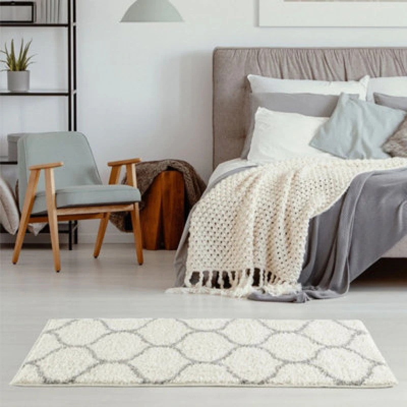 Image of The Rugs Myshaggy Collection Rugs Trellis Design In Ivory 384 Ig
