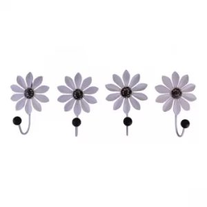 Image of Set of 4 Decorative Metal Coat Hooks, Black Flowers