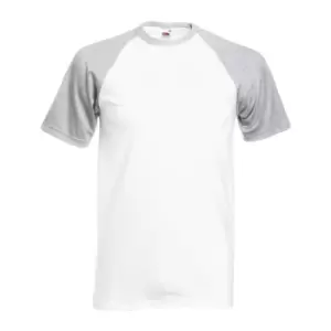 Image of Fruit Of The Loom Mens Short Sleeve Baseball T-Shirt (S) (White/Heather Grey)