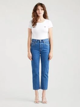 Image of Levis Levis 501 High Rise Straight Leg Crop Jean - Blue Size 28, Inside Leg 28, Women