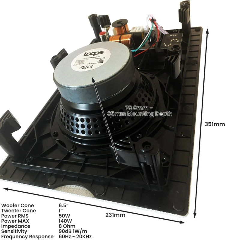 Image of Loops 1100W Bluetooth Sound System & 4x 140W In Wall Speakers - 4 Zone Multi Room Amp Multi unisex