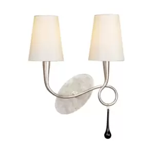 Image of Paola Wall Lamp Switched 2 Light E14, Silver Painted With Cream Shades & Black Glass Droplets