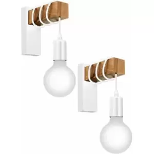 Image of Loops - 2 pack LED Wall Light / Sconce White Plate & Wood Hangman Arm 1x 10W E27