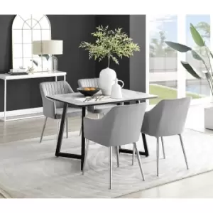 Image of Furniturebox Carson White Marble Effect Recatngular 120cm Dining Table & 4 Grey Calla Silver Leg Velvet Chairs