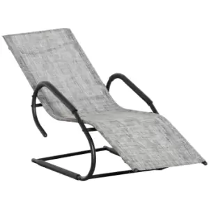 Image of Outsunny Outdoor Sun Lounger with Headrest, Texteline Reclining Chaise Lounge Chair Rocking Chair for Garden, Balcony, Deck, Grey
