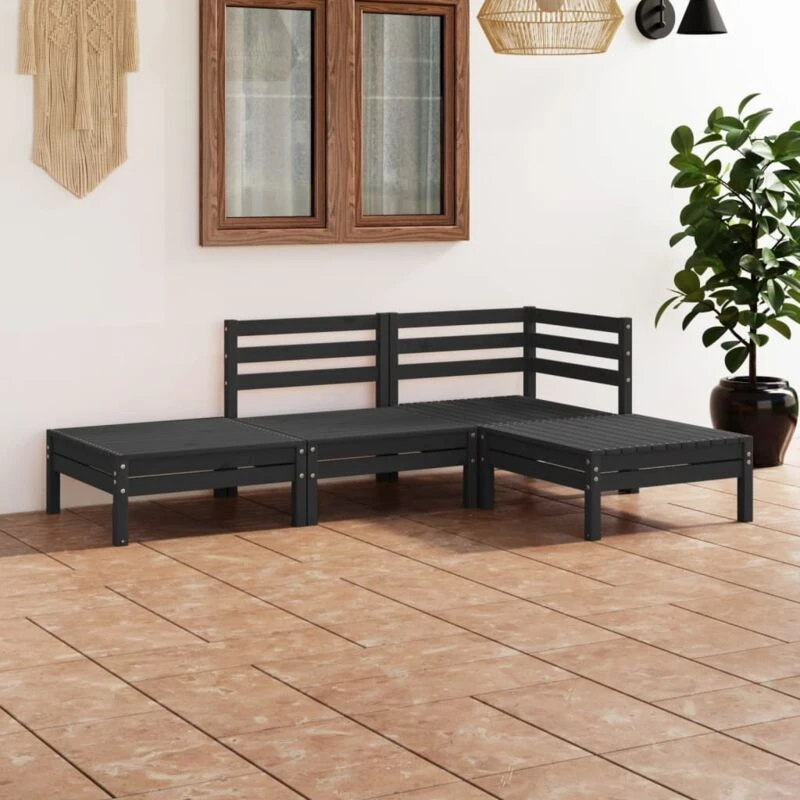Image of VIDAXL 4 Piece Garden Lounge Set Black Solid Pinewood Vidaxl 8720286685037