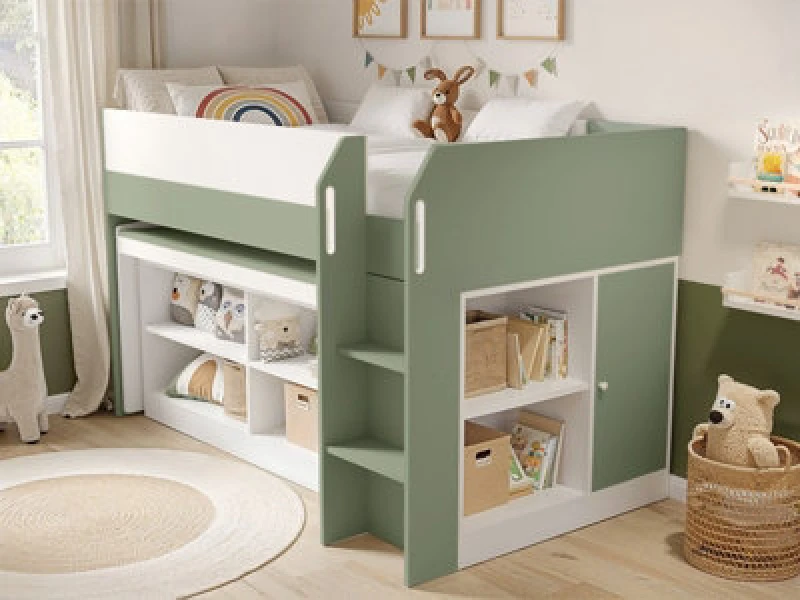 Image of Flair Aiden Kids Cabin Bed With Storage Olive Green