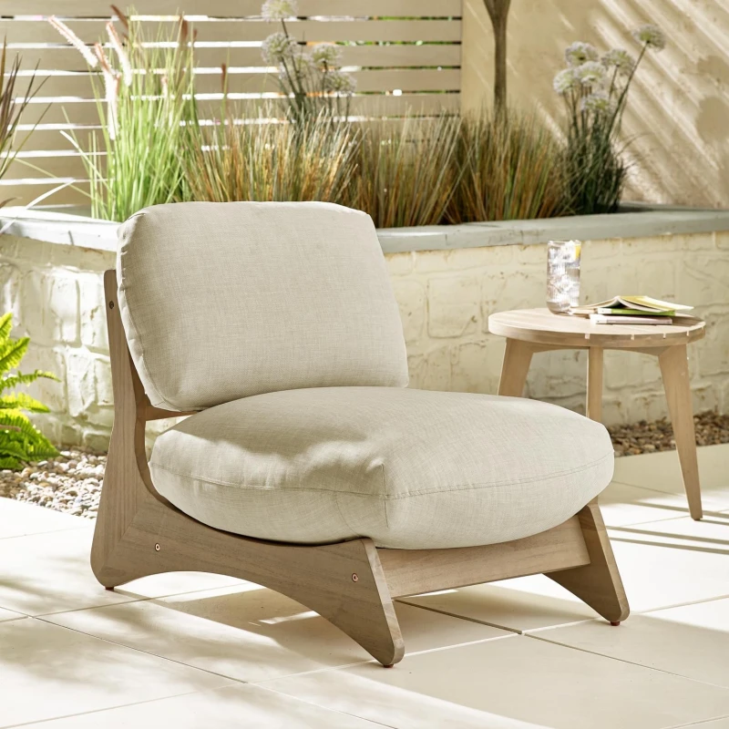 Image of FurnitureboxUK FurnitureboxUK Iko Solid Wood & Cream Outdoor Indoor Accent Chair Cream One Size Unisex 5056784305072