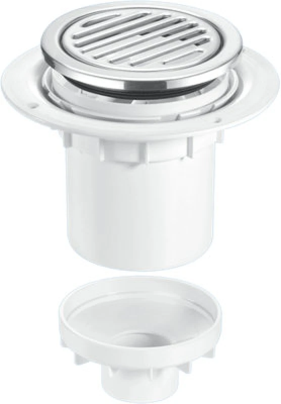 Image of Mcalpine Tsg2-R125Ss 75mm Water Seal Trapped Gully, Tile/grating With Removable Grid, 110mm Vertical Outlet And 110mm X 2" Reducer