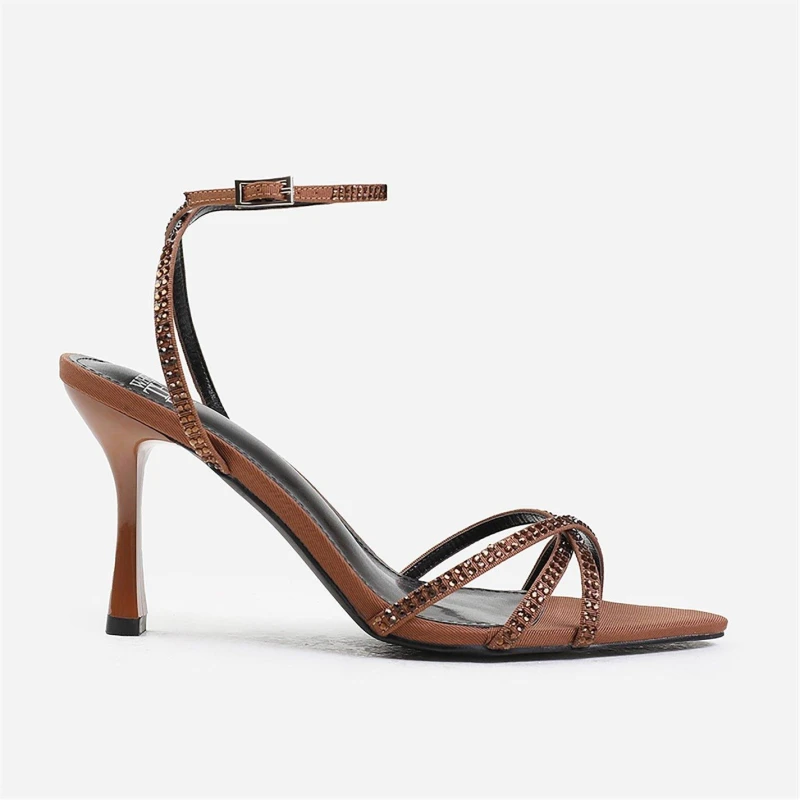 Image of Where's That From 'Audra' Wide Fit Cross Over Strap With Gem Detailing Heels Chocolate